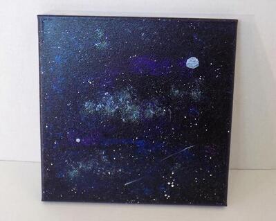 Celestial spacescape abstract wall art painting on 10" x 10" canvas titled "Out There" by RainbowMaille