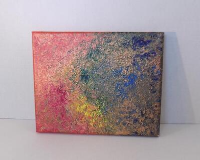 Small rainbow wall art, original abstract acrylic on 8" x 10" canvas painting, one of a kind artwork titled "Copper Red" by RainbowMaille