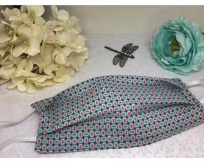 Hand Made Pink and Blue Geometric Cotton Face Mask With Elastic