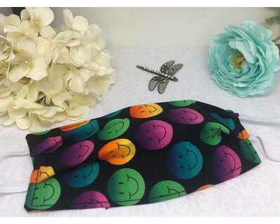 Hand Made Bright Smiley Face Cotton Face Mask With Elastic