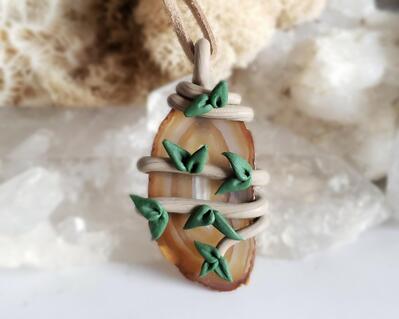 Brown Agate Polymer Clay Branch Pendant