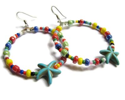 Bright and colorful beaded hoop earrings