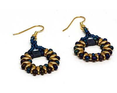 Small Blue Gold Super Duo Circle Earrings