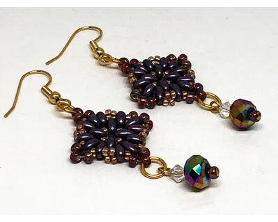 Handmade Purple Diamond Drop Beadweaving Earrings