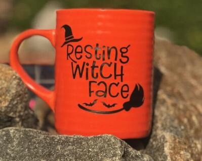 Resting Witch Face engraved coffee mug