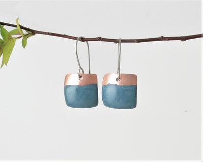 chamois tan copper enamel small square dangle earrings