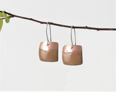 chamois tan copper enamel small square dangle earrings