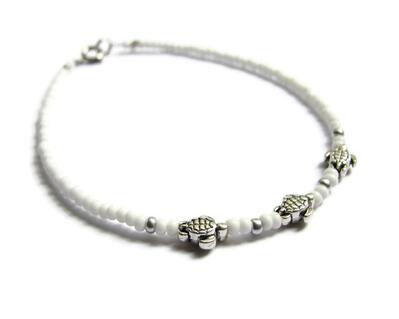 Beaded Sea Turtle ankle bracelet in white