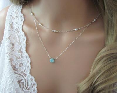 Larimar and Pearl Layering Necklace Set