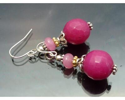 Sterling pink jade earrings