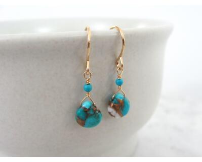 Copper Turquoise Drop Earrings 14K Gold Filled