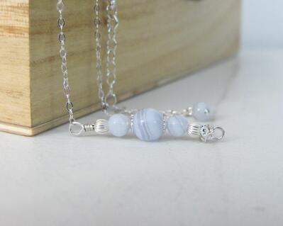 Blue Lace Agate Choker Necklace in Sterling Silver