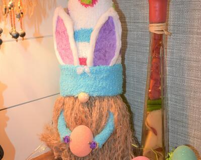 Green Easter Gnome with Purple Ears and Egg