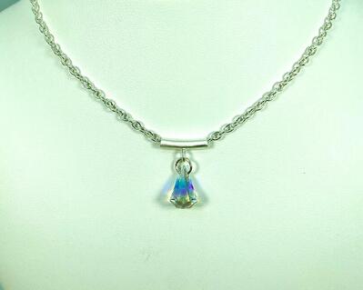 Sterling Silver wire wrapped hot Choker necklace with Swarovski puff pendants in blue, with deep blue AB bicones