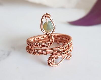 Copper Wire Wrapped Snake Midi Ring