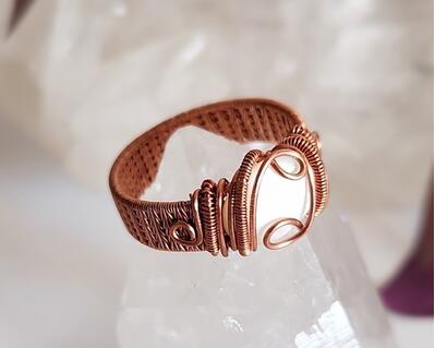 Copper Wire Wrapped Mother of Pearl Ring