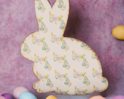 Tiered tray bunny riser with butterfly print