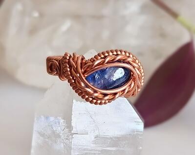 Blue Kyanite Copper Wire Wrapped Gemstone Ring