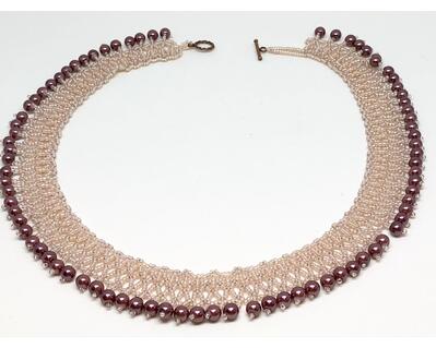 Handmade Pink Mauve Pearl Netting Beadweaving Necklace