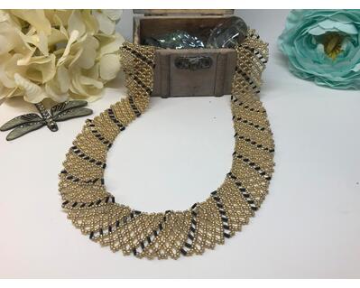 Handmade Gold Black Netting Beadweaving Necklace