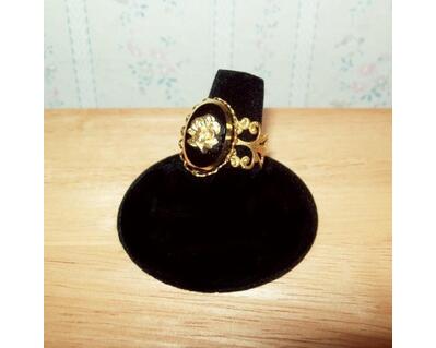 Vintage Style Glass Rose Cabochon Adjustable Ring