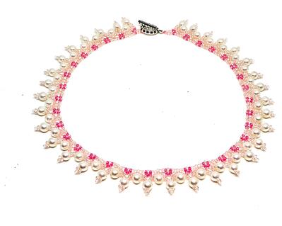 Handmade Pink Pearl Netting Beadweaving Necklace