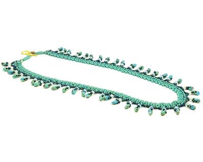 Handmade Turquoise Picasso Magatama Netting Beadweaving Necklace