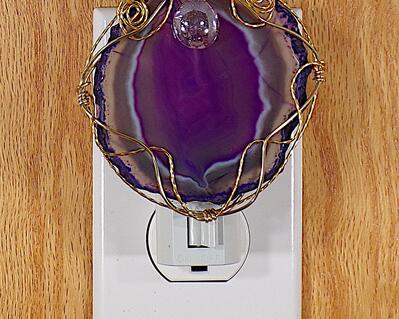 Gold Wire-Wrapped Purple Agate Night Light