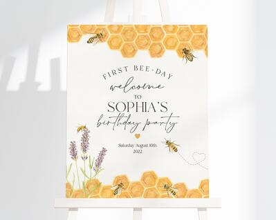 Editable Birthday Milestones Sign Bee First Birthday Honey Bee