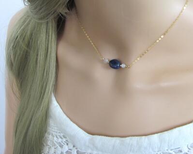 Lapis Lazuli Choker Necklace with Moonstone