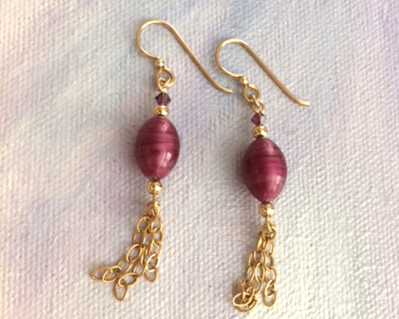 Ruby red  earrings with gold accents