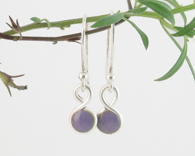 Tiny lavender enameled fine silver drop earrings