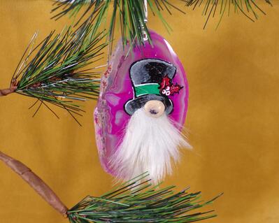 Hand-Painted Pink Agate Gnome Ornament