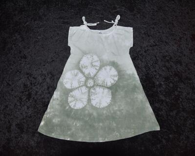 Split sleeve tie-dye dress (4T) - Sage green flower with rhinestones