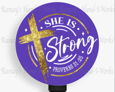 Christian, Proverbs 31:25, She is Strong Badge Reel & Lanyard