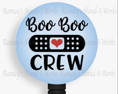 Fun Nurse Boo-Boo Crew Pink Badge Reel & Lanyard Badge Holder