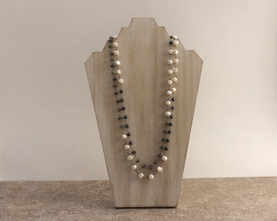 Wire wrapped pearl and semiprecious stone necklace