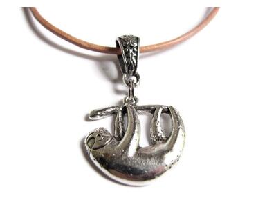 Silver Sloth Necklace on Leather