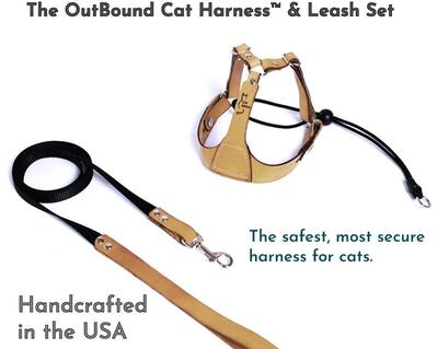 Products :: Cat Harness & Leash Set - apricot leather, choke-free