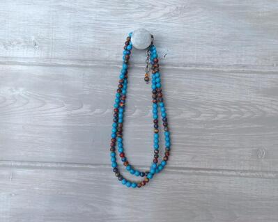 Turquoise and multicolor beaded necklace with silver clasp