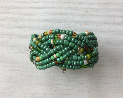 Earthy green beaded and braided cuff bracelet