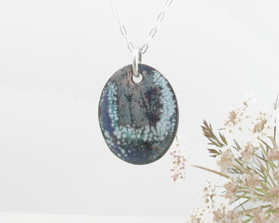 Dainty Queen Anne's Lace Copper Enamel Necklace on sterling silver chain
