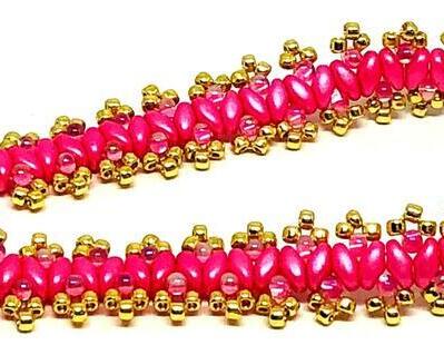 Think Pink Cancer Awareness Gold Double Picot Superduo Bracelet
