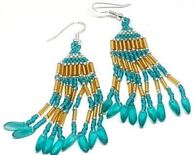 Turquoise Silver Dagger Fringe Earrings