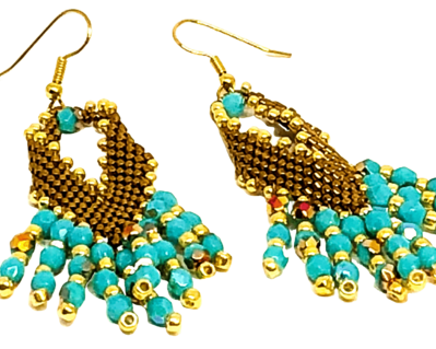 Bronze Turquoise Russian Leaf Drops Earrings