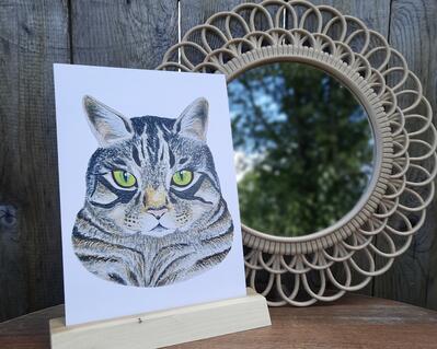 Fine Art & Collectibles :: Art Prints :: Cat Mini Eco Art Print with Wooden  Stand 4” x 4”, 100% PCW Recycled Card Stock