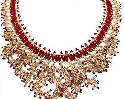 Red Rose Gold Fringe Beadweaving Necklace
