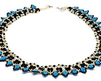 Silver Black Turquoise Beadweaving Necklace