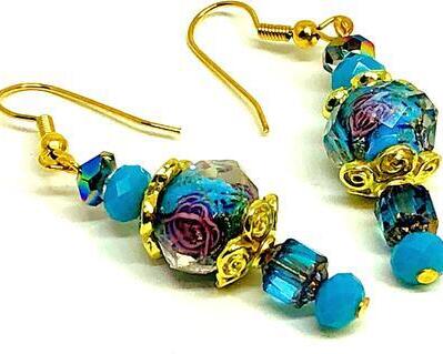 Turquoise Flower Cathedral Beaded Earrings