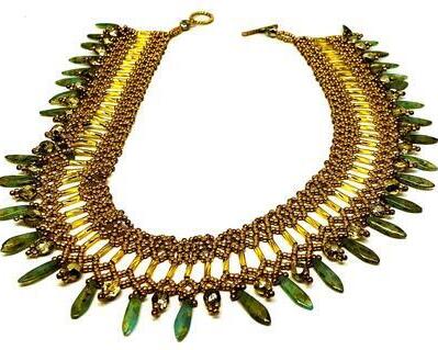 Gold Turquoise Picasso Beadweaving Necklace